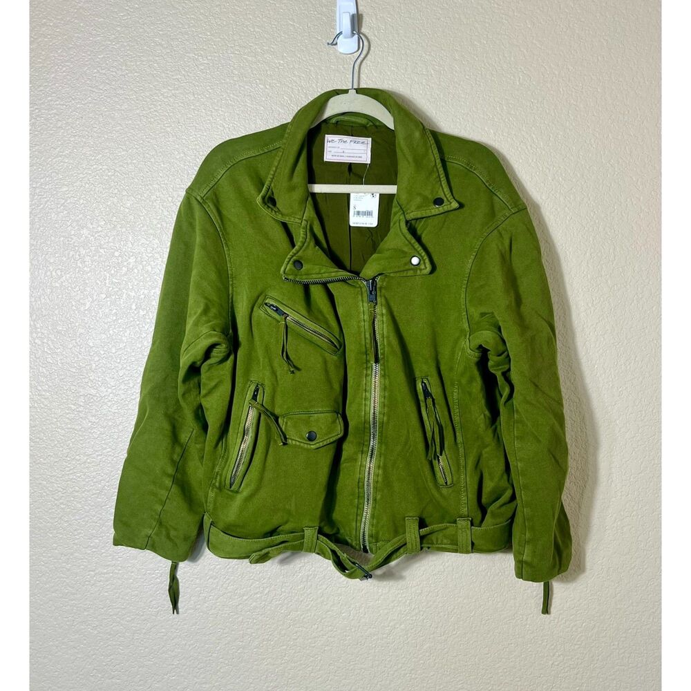 We The Free Women's Moto Green Cotton Biker Jacket Small Boxy NWT $198 Utility